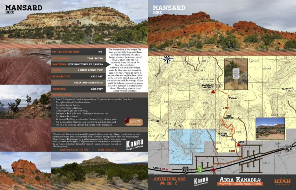 Mansard Hiking Trail Map Kanab Utah